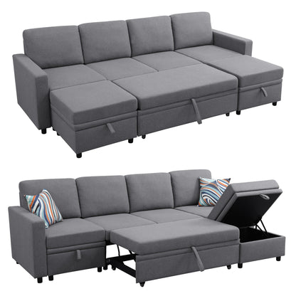 Trygoal 100 Inch Pull Out Couch, Convertible Sofa Bed for Living Room, Comfortable Sleeper Sofa with Pull Out Bed, Modern Sectional Couches with Ottoman Storage, Easy Assembly for Apartment, Dark Grey
