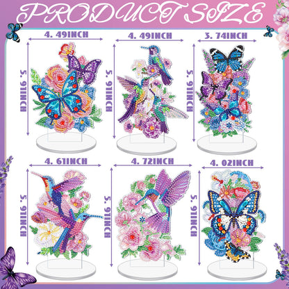 Cinnvoice 6 Pcs Diamond Art Tabletop Decorations Diamond Painting Centerpieces Dragonfly DIY Flower Desktop Art Ornaments for Table Tabletop Decor (Vertical Butterfly)