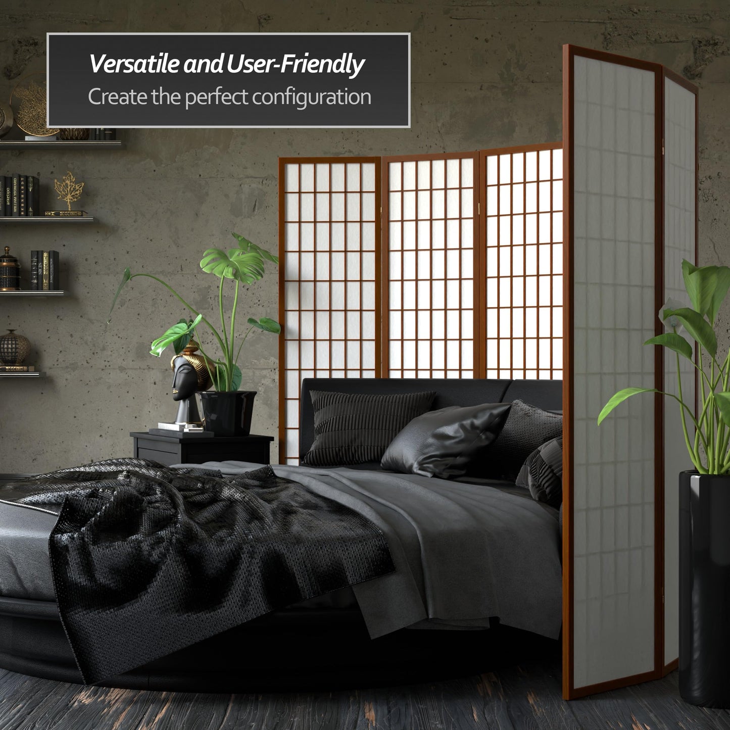 Red Lantern 6 ft. Tall Window Pane Shoji Screen - Walnut - 4 Panels