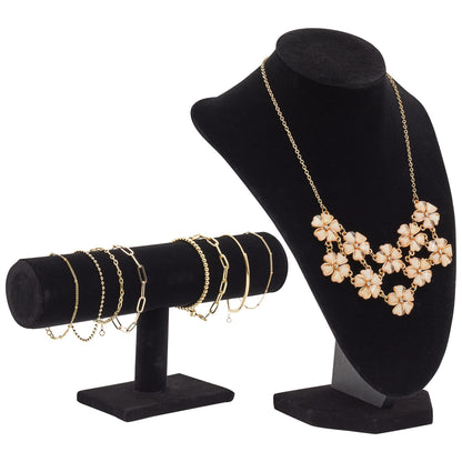 Juvale Necklace Display Stand & Bust Set - 2-Piece, Black Velvet, Modern Freestanding - Necklace Holder Stand & Bracelet Holder Display - Jewelry Showcase for Vendors & Photography