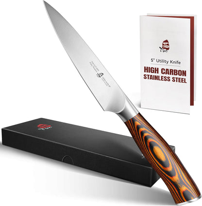 TUO Utility Knife, Small Kitchen Knife, 5 inch Paring Knife, High Carbon German Stainless Steel Cutlery