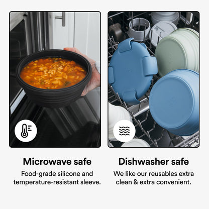 STOJO Collapsible Bowl - Translucent Denim Blue, 36oz - Reusable Silicone Bowl for Hot and Cold Food - Perfect for Travel, Meal Prep, To-Go Lunch, Camping & Hiking - Microwave & Dishwasher Safe