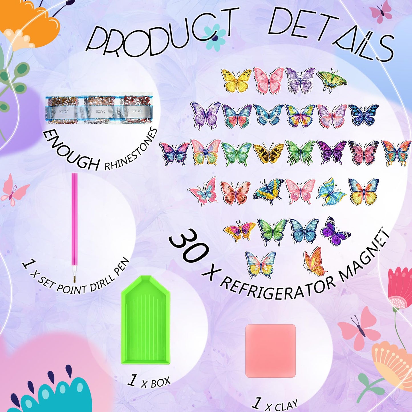 30 Pcs Butterfly Diamond Painting Magnets Luminous Butterfly Diamond Art Kits for Refrigerator Spring Fridge Magnet Stickers for DIY Craft Home Decors