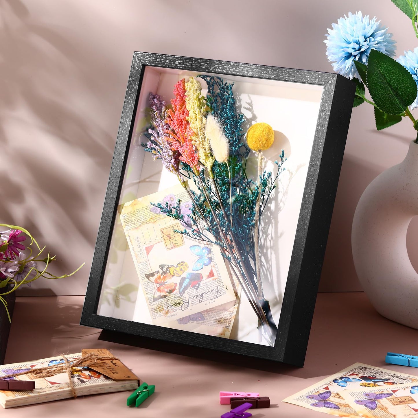 Ripeng 16 Pack 8 x 10 Inch Shadow Box Frame Display Cases, Deep Picture Frames for Wedding Bouquet Preservation, Memorabilia, Teacher Craft, Ticket, Photo, Mother Day, Wall or Tabletop Display, Black