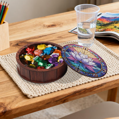 JISHSHAY Diamond Art Storage Box Lotus Diamond Painting Wooden Snack Box Flower Gem Painting Candy Box Gem Art Organizer Case Embroidery Kit Mosaic Kits for Adults Storage Containers with Lid