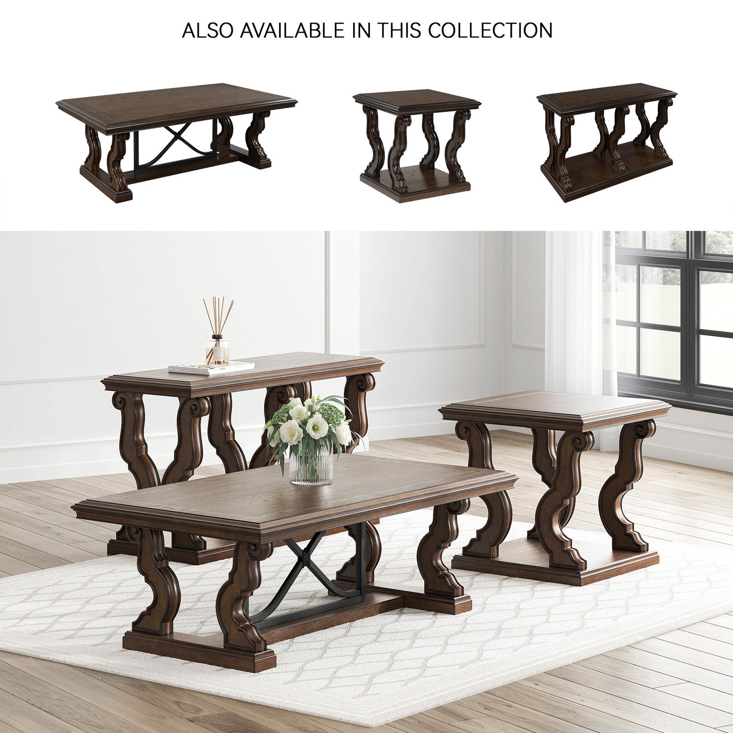 Signature Design by Ashley Maylee Classic Coffee Table with Trestle Base, Dark Brown
