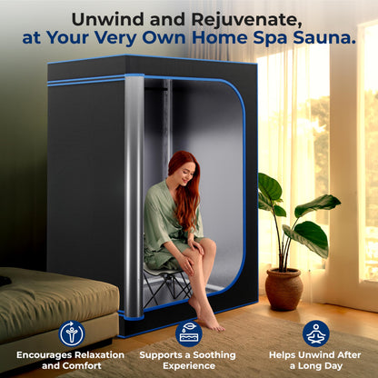 SereneLife Portable Sauna for Home, 2-Person Steam Sauna Tent with 4L Steamer, 2 Foldable Sauna Chairs, Remote Control for in-Home Spa Rejuvenation, 71"x47" (Black)