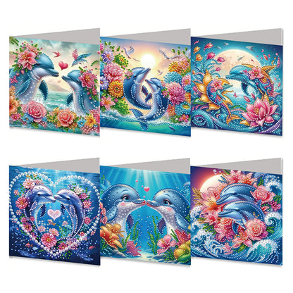 MaiYiYi 6 Pack DIY Dolphin Diamond Painting Greeting Cards Kit, Love Dolphin Diamond Art Cards with Envelopes, Lotus Diamond Art Greeting Cards for Family Friends Holiday Birthday