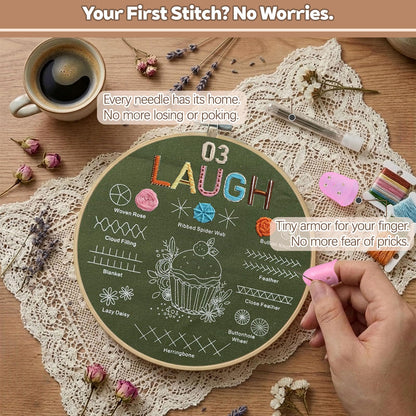CLRDIVA Embroidery Starter Kit for Beginners: Easy DIY Needlepoint Set with Phone Stand for Step-by-Step Video Tutorials - Stress Free to Learn 29 Basic Stitches - Relaxing Crafts for Adults