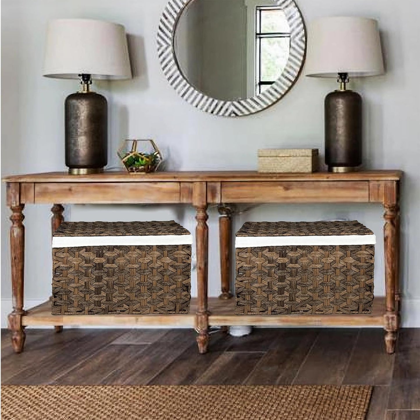 Storage Basket with Lid, 17.2 Gallon Wicker Storage Trunk with Handles, Handwoven Basket for Living Room