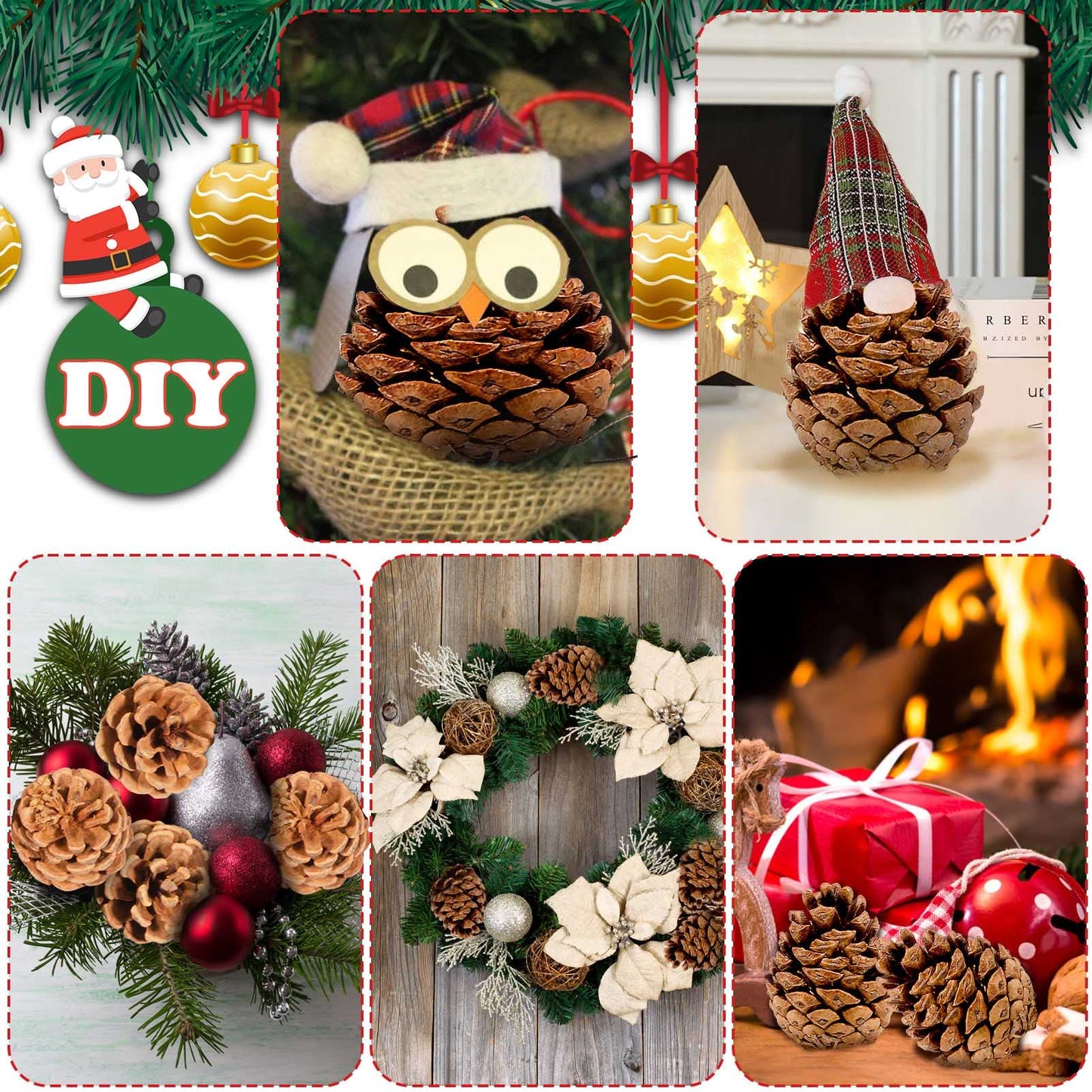 24PCS Christmas Natural Pine Cones,Rustic Pinecones with String for Crafts & Decorating Winter Xmax Holidays Vase and Table Bowl Fillers(Dia. 1.57-1.96 Inches)