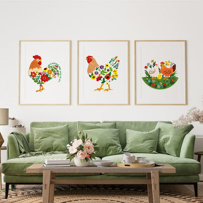 Louise Maelys 3 Sets Chicken Embroidery Kits for Beginners,Cross Stitch Kit for Adults,Art Craft Starters Needlepoint with Rooster,Hen and Farm Lawn Pattern and Tool