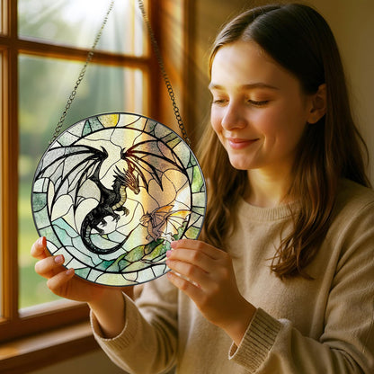 Stained Glass Window Hanging, Pauyadu 8 Inch Dragon Suncatcher Ornament, Stained Glass Suncatcher, Window Decor, Dragon Lovers Gifts, Gifts for Women, Men, and Friends