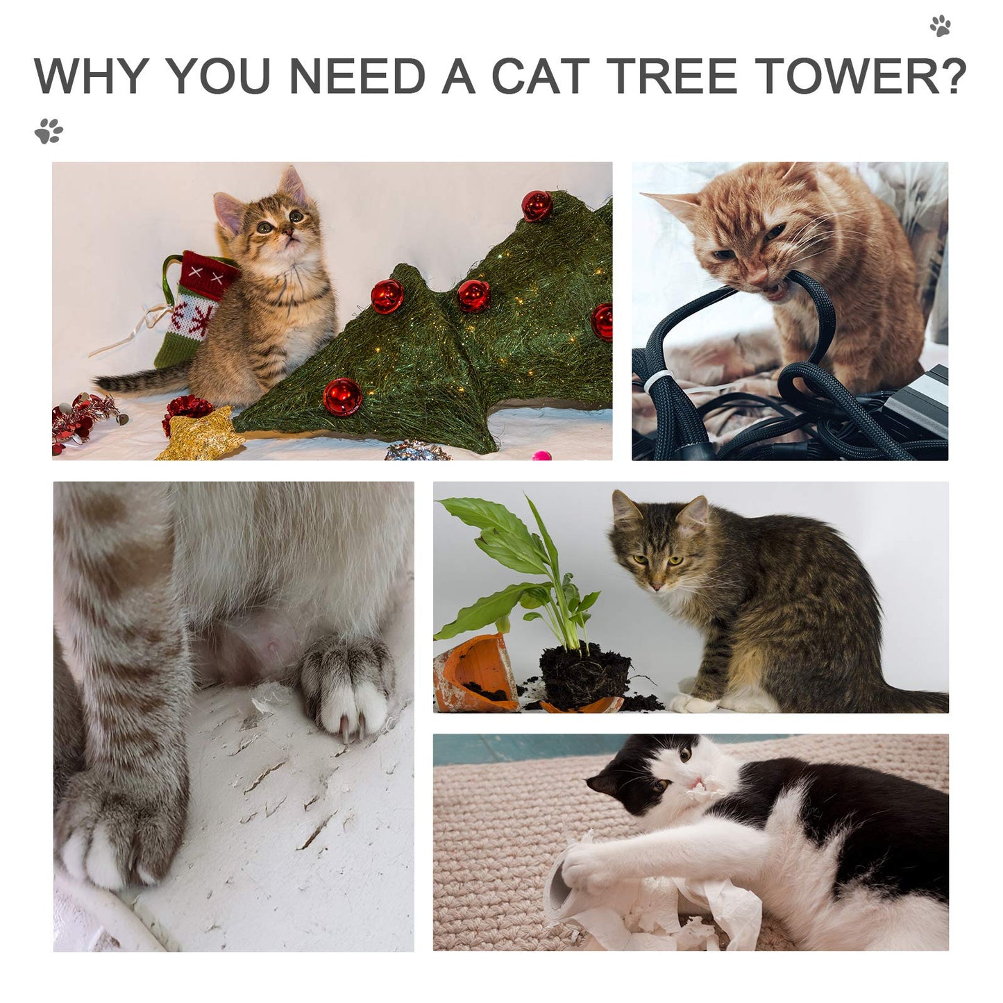 PawHut 8.5' Adjustable Height Floor-to-Ceiling Vertical Cat Tree, 5 Level Cat Climbing Tower, Gray