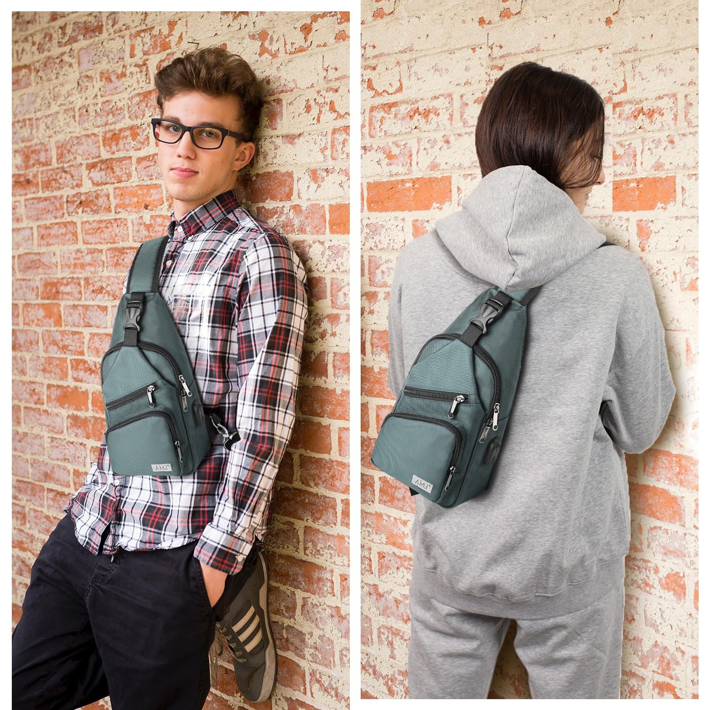 AMJ Crossbody Sling Bag Men Women, Casual Shoulder Backpack, Chest Daypack Satchel for Hiking Travel