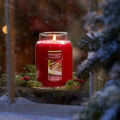 Yankee Candle Sparkling Cinnamon Scented, Classic 22oz Large Jar Single Wick Candle, Over 110 Hours of Burn Time | Holiday Gifts for All: Perfect for Fall and Winter Decor