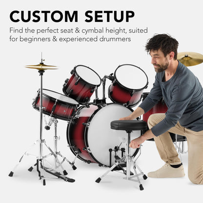 Best Choice Products 5-Piece Full Size Complete Adult Drum Set w/Cymbal Stands, Stool, Drum Pedal, Sticks, Floor Tom - Dark Cherry Sunburst