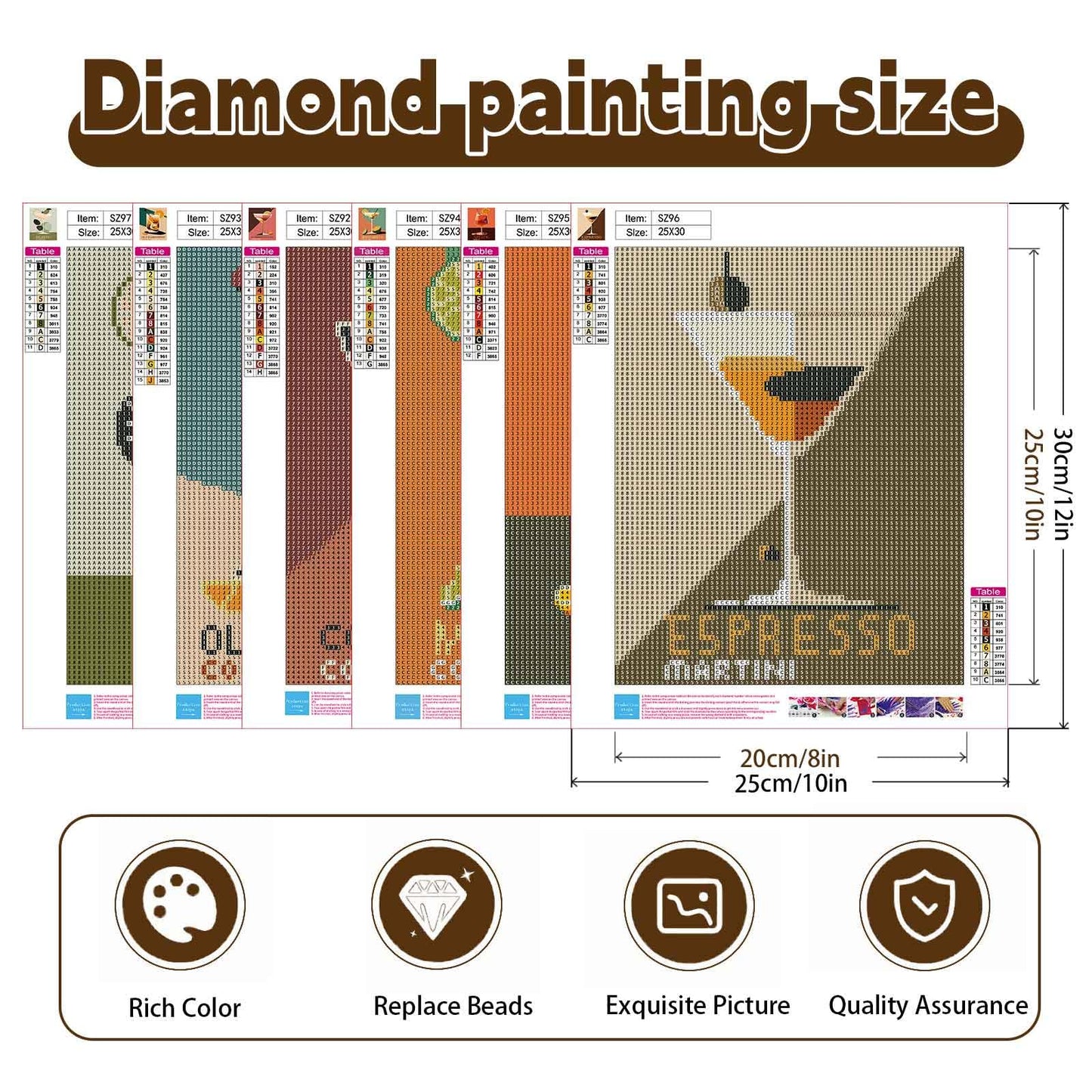 Ycydilirab 6 Pack Diamond Art Kits for Adults,Cocktail 5D Diamond Painting Kits for Adults,DIY Gem Painting Perfect for Gifts and Home Wall Decor 10x12inch