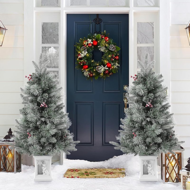3 Ft Pre-Lit Christmas Tree, Artificial Christmas Trees with Lighting, Xmas Trees with 78 Led Lights, Christmas Decoration for Home, Office, Easy Assembly