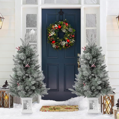 3 Ft Pre-Lit Christmas Tree, Artificial Christmas Trees with Lighting, Xmas Trees with 78 Led Lights, Christmas Decoration for Home, Office, Easy Assembly