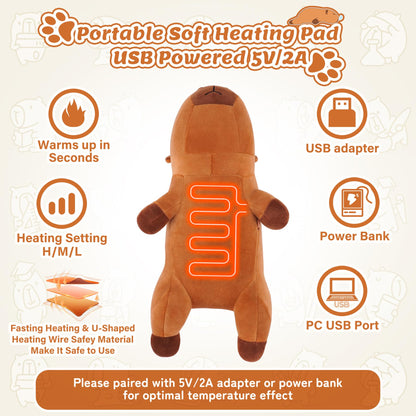 Electric Heating Pad for Period Cramps, Cuddly Soft 14" Capybara Plush with a Hot Soft Belly USB Powered, Menstrual Heating Pad Neck Shoulder Pain Relief, Gift for Women Daughter Wife