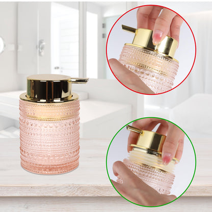 FEILANDUO Bathroom Accessories Set,4Pcs Glass Bathroom Accessories,Vanity Bathroom Decor, Soap Dispenser, Toothbrush Holder Set, Apothecary Jar, Gift for Home Apartment (Pink)