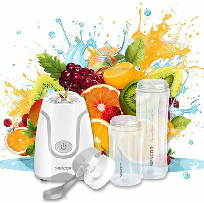 Sencor Smoothie Blender, Portable Personal Blender for Fitness Shakes, Extra Blender Cup and Lid, 300w WHITE