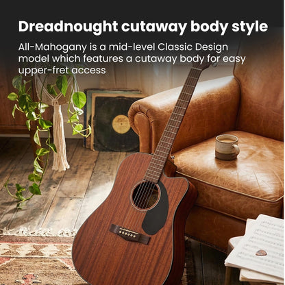 Fender CD-60SCE Solid Top Dreadnought Acoustic-Electric Guitar - All Mahogany Bundle with Gig Bag, Instrument Cable, Tuner, Strap, Strings, Picks, Polishing Cloth and Austin Bazaar Instructional DVD
