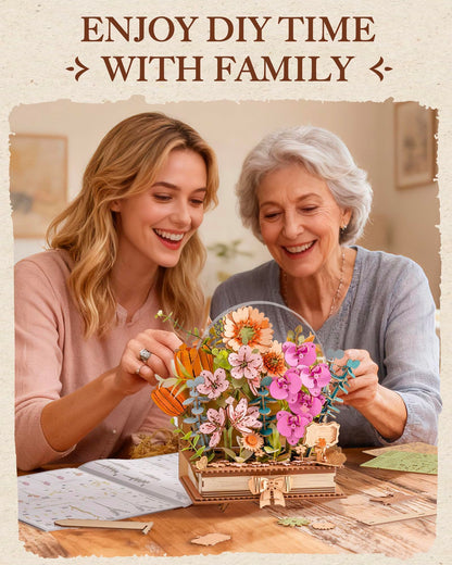Wowood 3D Wooden Flower Puzzles for Adults-Wooden Bloom Book, Mothers Day DIY Crafts Model Kits Building Set Birthday Gifts, Artificial Botanical Decor Creative Gift for Women to Table Dispaly(552PCS)