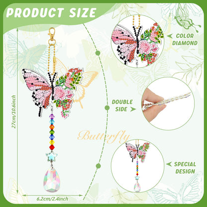 Tradder 6 Pcs Butterfly Diamond Art Wind Chimes Kits, Summer Tree Decor 5d Diamond Art Painting Ornaments with Crystal Pendant Garden Decor, Butterfly Kit, Keychains Crafts for Adults