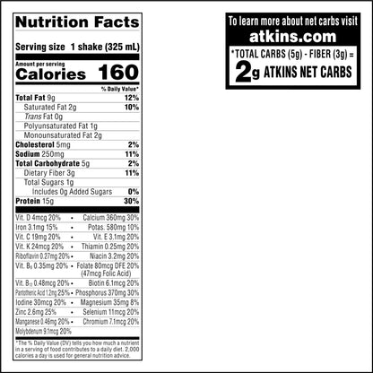 Atkins Milk Chocolate Delight High Protein Shake, 15g Protein, Low Glycemic , 2g Net Carb, 1g Sugar, Keto Friendly , Chocolate Flavored Protein Shakes, 12 Count