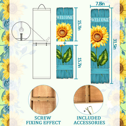 PEROUU Sunflower Welcome Wooden Sign,Spring Rustic Porch Sign for Front Door Decorations, Front Porch Decor Home Hanging Signs Wall Sign 31.5" H