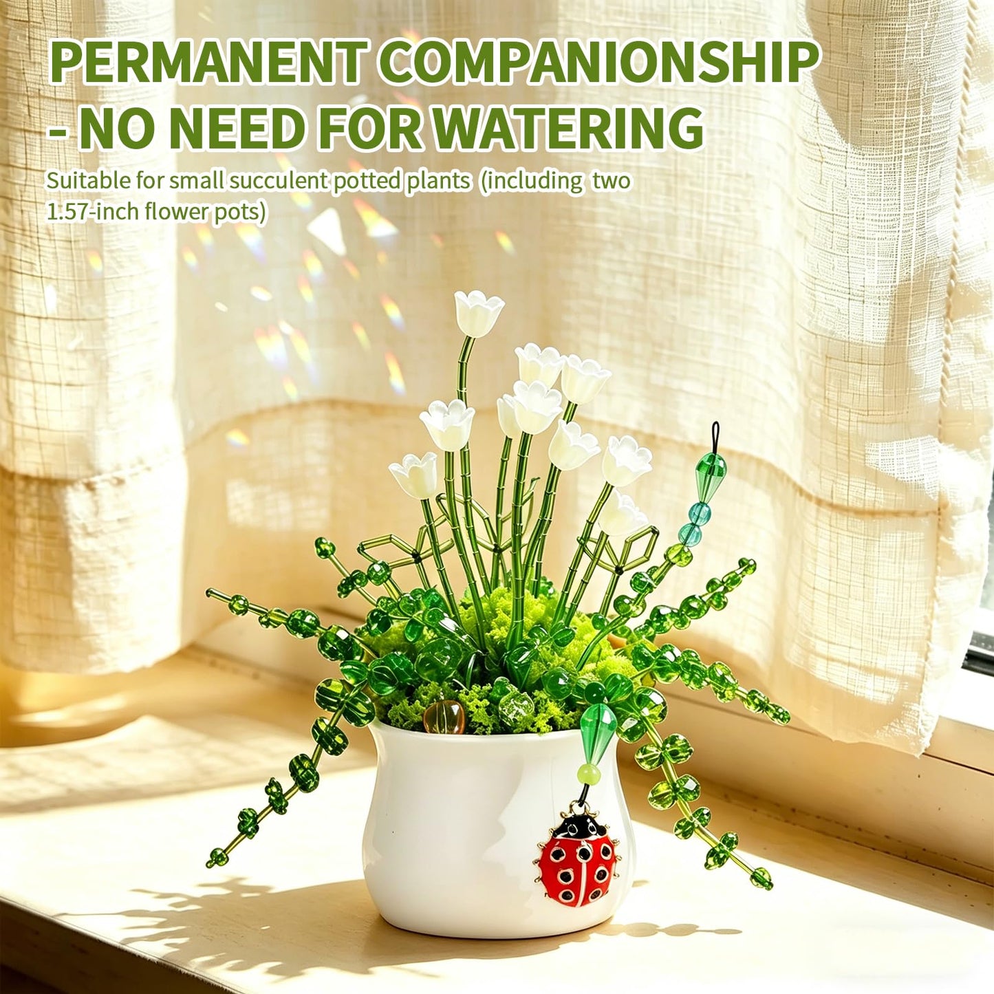 5422 PCS Beaded Plant Kit - Forever Plant Making Set with Green Glass Beads, Floral Wire, Leaf Charms, 2 Mini Pots & Storage Box - DIY Craft Kit for Adults, Gift for Plant Lovers