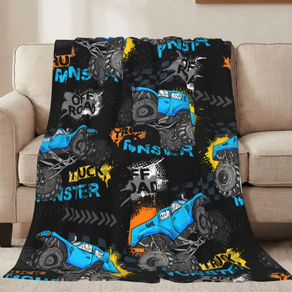 Jbofyee 80x60 Inch Monster Trucks Cars Throw Blankets All Season Ultra Soft Warm Gift for Boys Fleece Blanket for Home