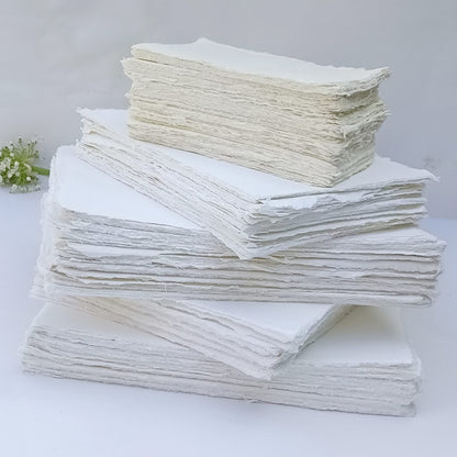 E-Tailor Handmade Cotton Paper Deckle Edge Loose Leaf Sheets 130 GSM Ivory White (5x7, Ivory-1-Pack of 50)