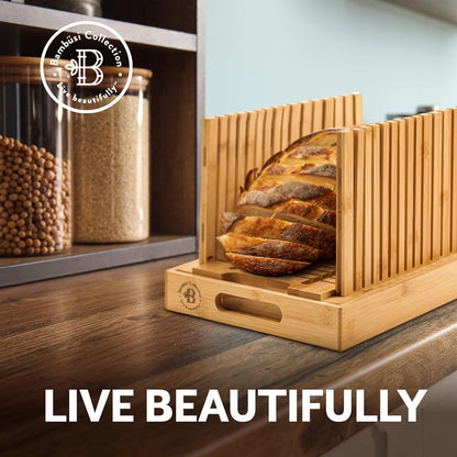 Bread Slicer for Homemade Bread - Bambuesi Upgraded Adjustable Bamboo Bread Cutter Board, Foldable Slicing Guide