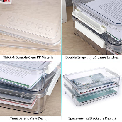 BTSKY 2 Pack Plastic Storage Containers with Lids, Portable Project Case Document Organizer Stackable Plastic File Storage Box for A4 File Paper Documents Scrapbook Art Supplies&Crafts(Big, White)