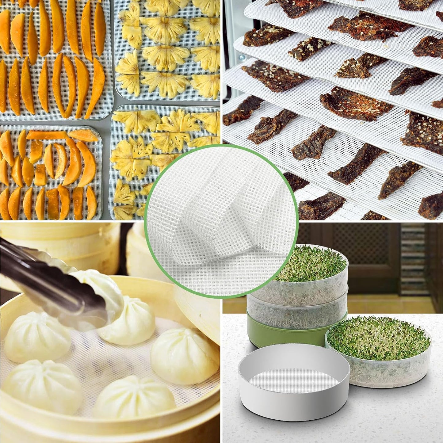 8 Pieces Premium Non Stick Silicone Dehydrator Sheets, Reusable Food Dryer Mats 12.6 * 12.6inch