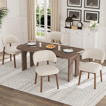 MALOL Wooden Dining Chairs Set of 4, Modern Upholstered Dining Room Chair, Fabric Kitchen Side Chairs with Curved Open Back for Living Room/Restaurant/Cafe, Beige