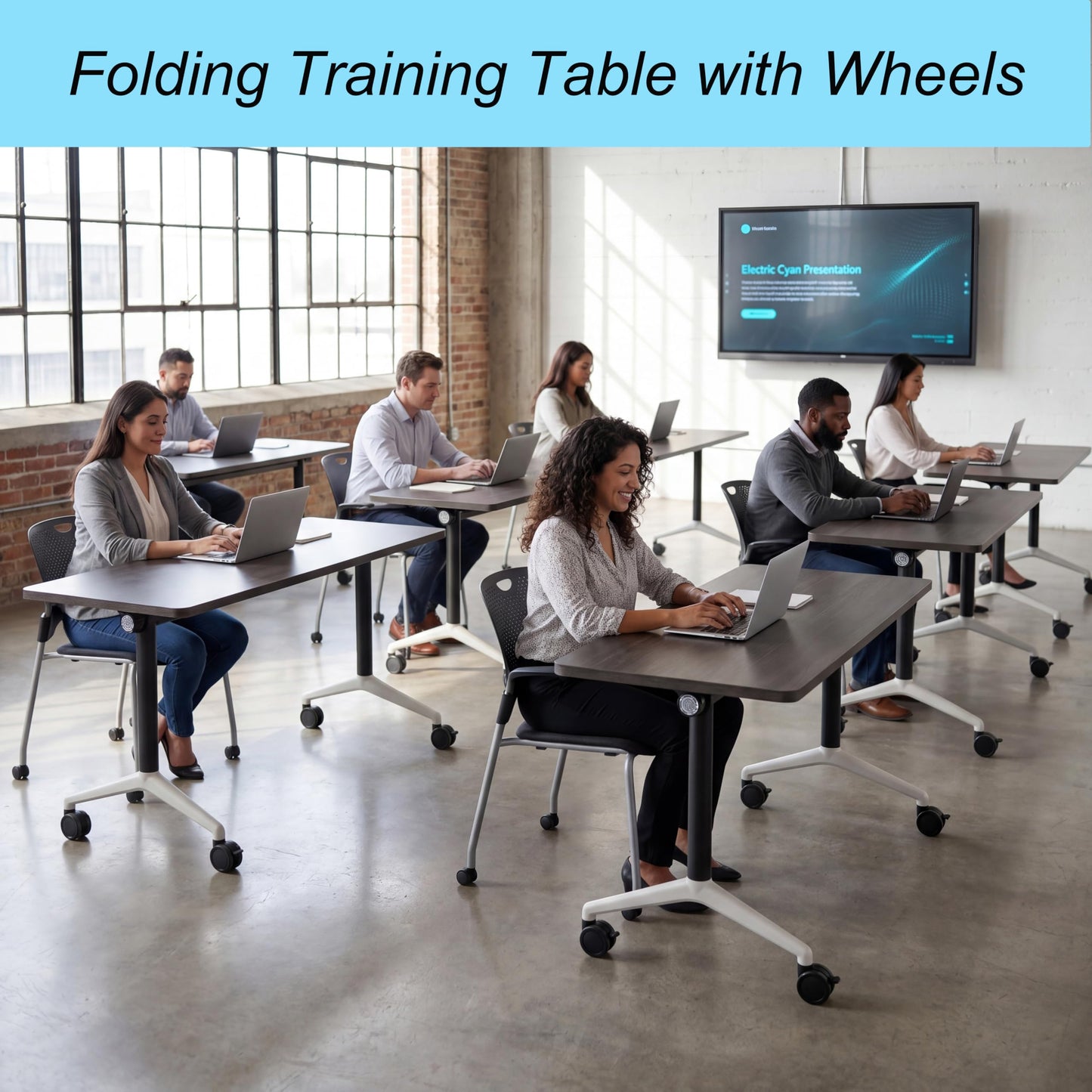 JNMDLAKO Modular Folding Conference Table with Locking Wheels, 10 Pack Flip Top Mobile Training Table, Modern Meeting Seminar Tables for Office, Hotel Conference Room(10,Grey,55" L x 21" W x 29" H)