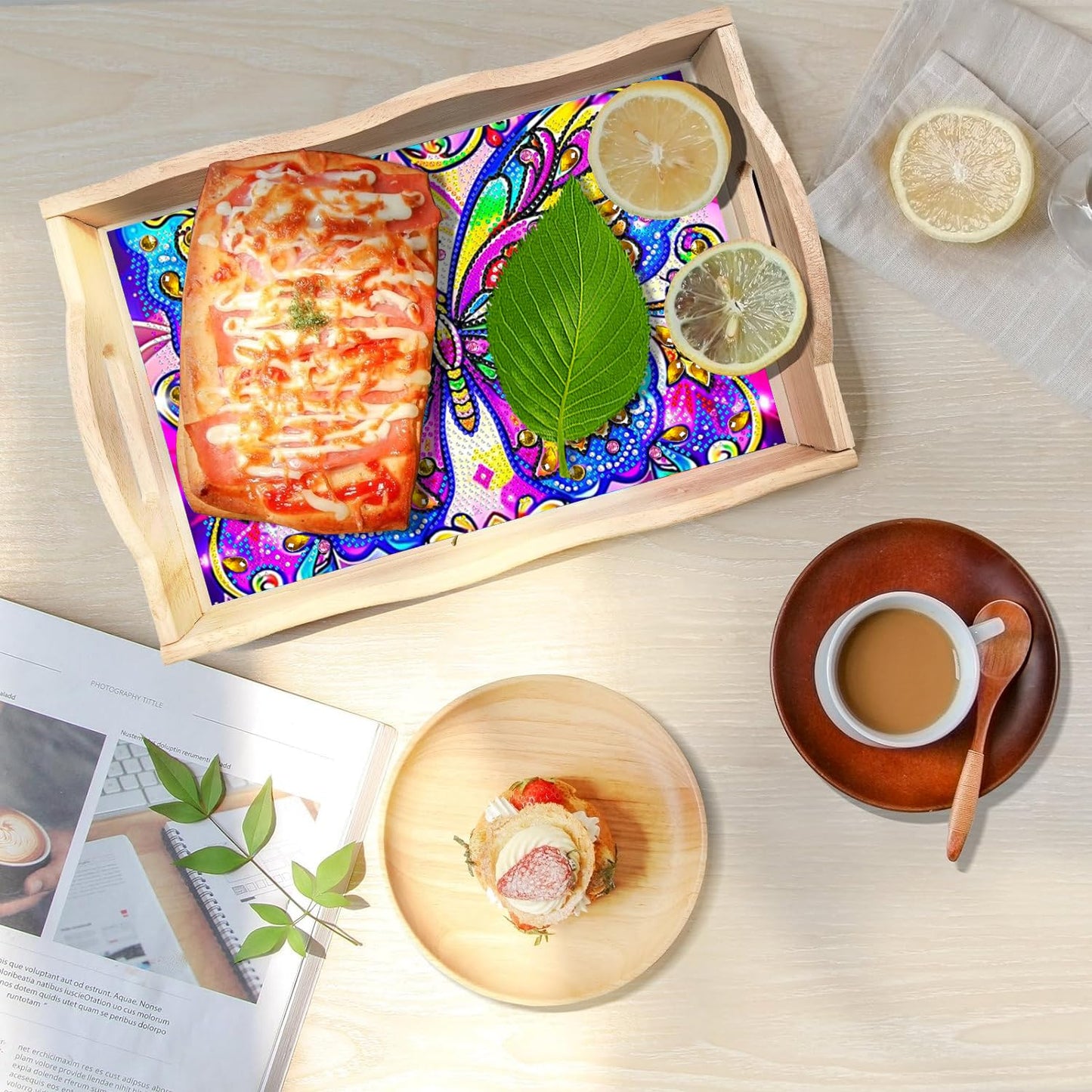 Leatrice Butterfly Diamond Art Kits for Adults Diamond Painting Serving Trays Wood Tray with Handle Big Gem Art DIY Crafts for Beginners Women in Party Kitchen Decor 7.8x11.8 Inches