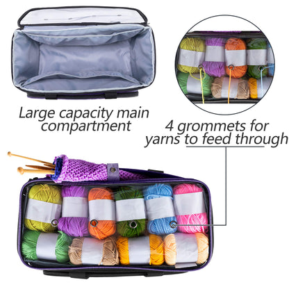 Yarwo Knitting Yarn Bag, Crochet Tote with Pocket for WIP projects, Knitting Needles(Up to 14”) and Skeins of Yarn, Christmas & New Beginnings Gifts for Women, Purple (Bag Only)