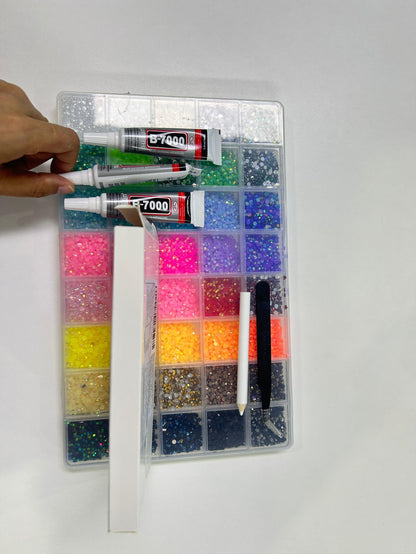 Zefy 40000 Pcs Resin Jelly Rhinestones for Bedazzling, 40 Colors 3mm Flatback Gems for Crafting, Bedazzling Kit with 3Pcs B7000 Glue for Clothing Shoes Nail Book Diamond Art
