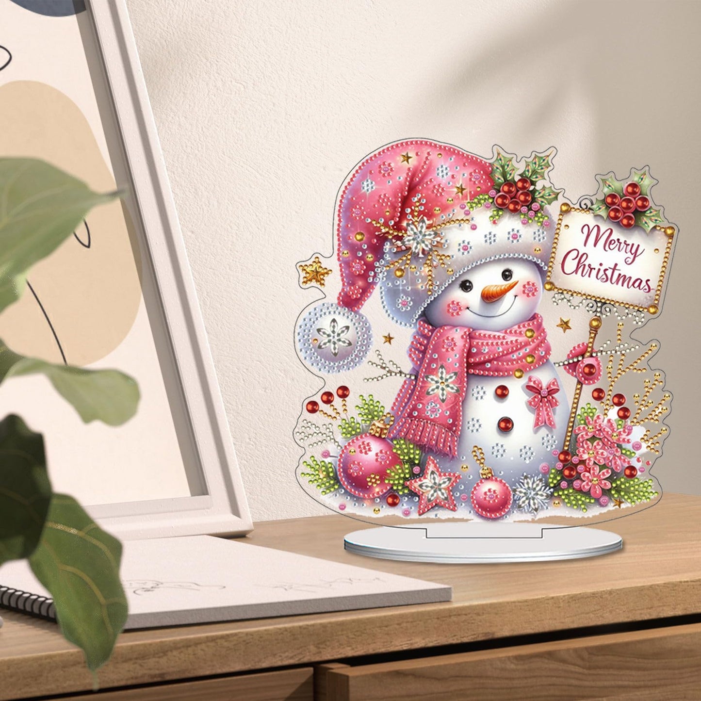 VODAPYC Christmas Diamond Art Tabletop Painting Kits, DIY Stand Up Double Sided Special Shaped Diamond Painting Desktop Ornament(Snowman-01)