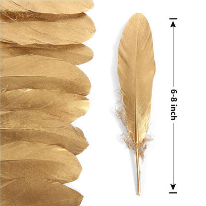 THARAHT 120pcs Gold Goose Feathers Natural Bulk 6-8 inch 15-20cm for Crafts DIY Cosplay Wedding Party Halloween Decoration Goose Nagoire Feathers