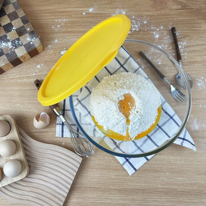 CGNWEEPS 4.7QT Large Glass Mixing Bowl with Yellow Lid, Big Salad Bowl with Lid, Large Glass Bowls for Sourdough and Kithen