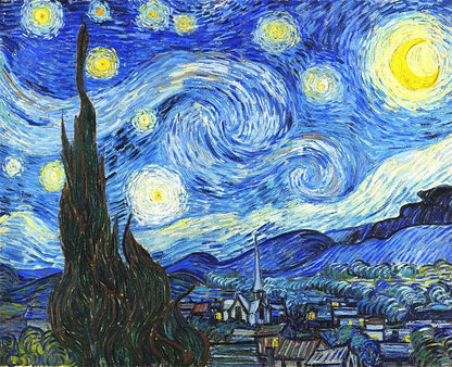 YEESAM ART Paint by Numbers for Adults, The Starry Night by Van Gogh 16x20 Inch Linen Canvas Acrylic DIY Number Painting Kits Wall Art Decor Gifts (Framed)