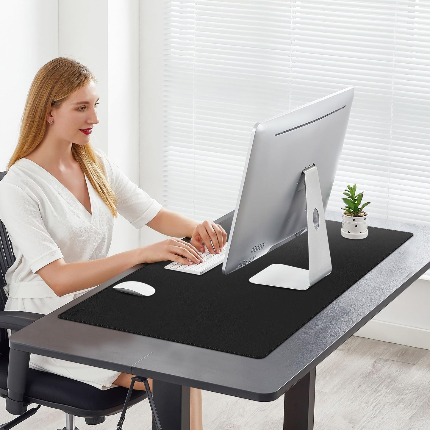Cacoy 36" x 20" Leather Desk Mat for Home Office, Extra Large PU Leather Desk Pad Blotters, Waterproof Computer Keyboard Mat, Extended Gaming Mouse Pad, Desk Protector for Desktop and PC Laptop, Black