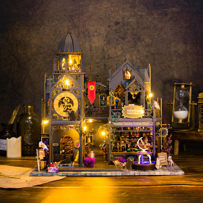 DIY Miniature House Kit, Book Nook Kit, Dollhouse for Adults to Build with LED Lights, Magic Castle, Prefab Haunted Model House, Birthday/Christmas (Huoluo Castle)