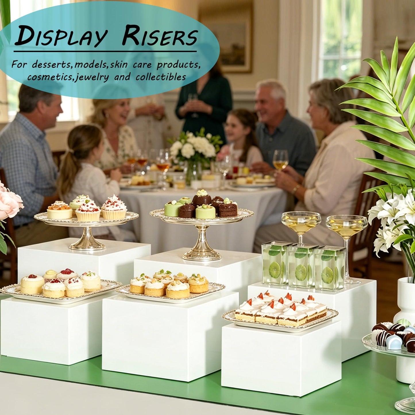 SVNMU 7pcs Acrylic Buffet Risers Set Nestable Cube Display Stands Large Food Display Shelves for Dessert Table Catering Parties Wedding Jewelry Collectibles Figures(Size 10" 9" 8" 7" 6" 5" 5",White)